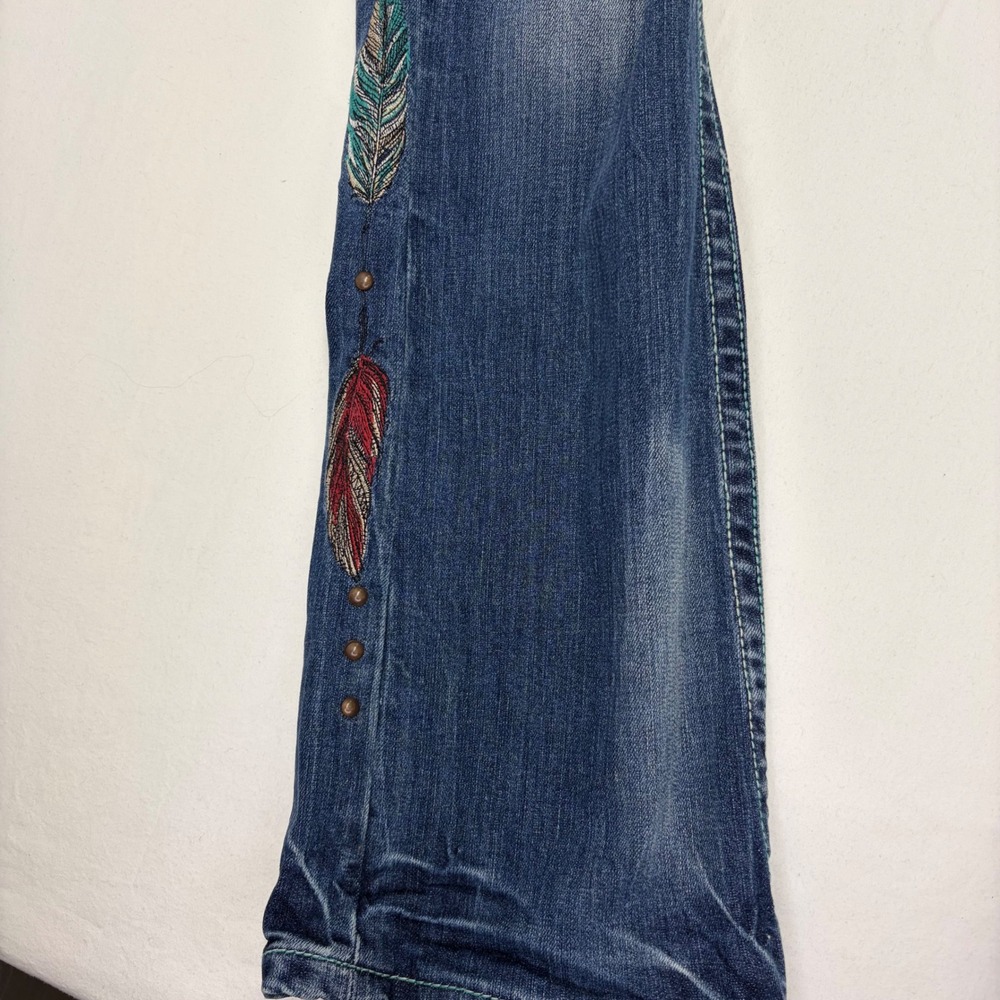 Cowgirl Tuff Bootcut Jeans Blue Feather Embroidered Western Rodeo W28 L32 JBVWGS - Picture 8 of 16